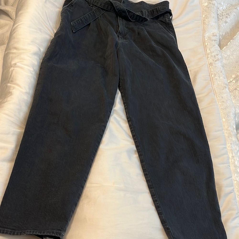Mother Paper Bag Black Pleated Jean